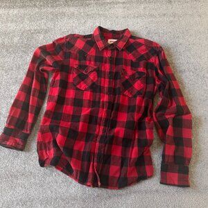 Levi's Black/Red Plaid Cotton Flannel Long Sleeve Button Down Shirt Size Medium